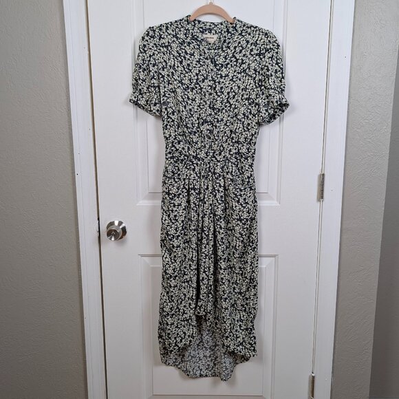 Zadig & Voltaire | Navy Cream Floral Rima Crepe Midi Shirt Dress Size Small - Picture 2 of 16